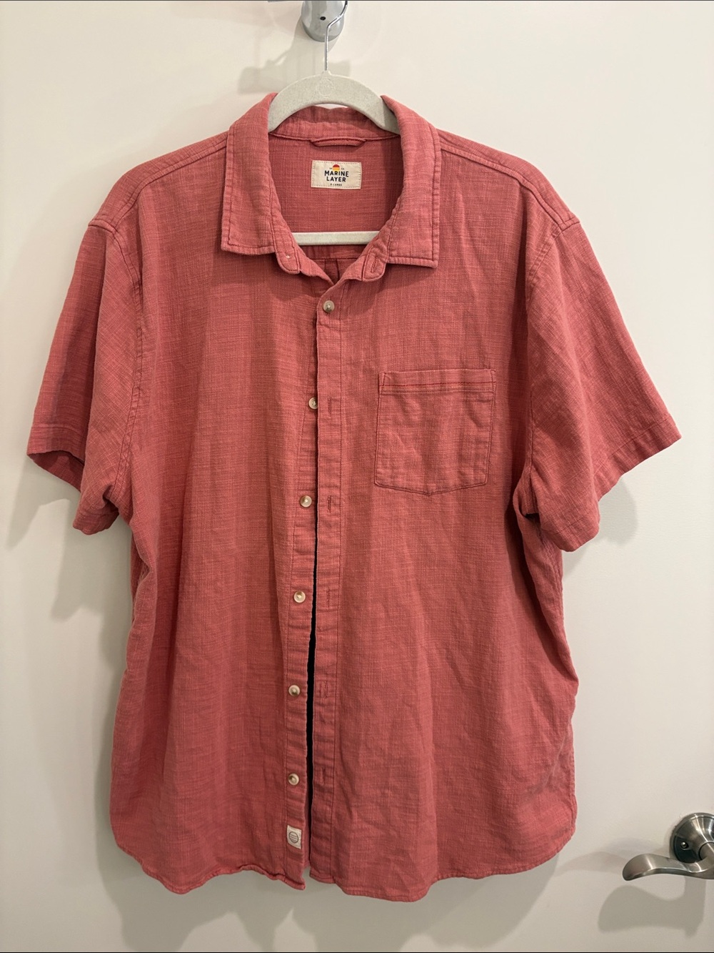 Marine Layer Stretch Selvage Short Sleeve Shirt XL Heather Red $118 Retail